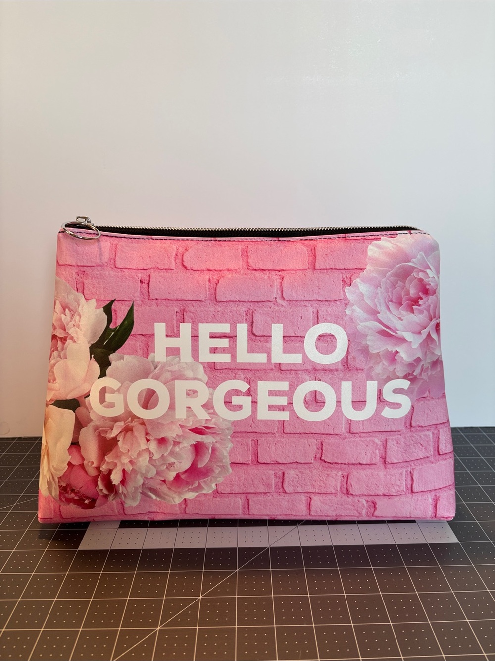 Pink Floral 'Hello Gorgeous' Leather Clutch